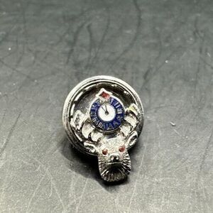 Antique Elks Lodge BPOE Lapel Pin 10K Ruby Gemstone Eyes Silver Screw Back